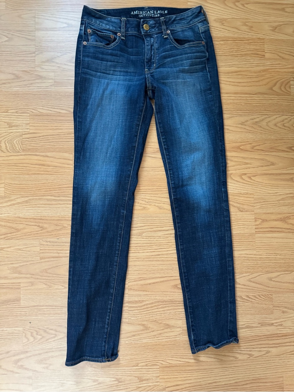 American Eagle Outfitters Women’s Dark Blue Straight Super Stretch Jeans 8 Long